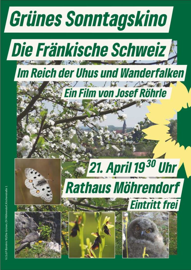 Grünes Sonntagskino „Die Fränkische Schweiz – Im Reich der Uhus und Falken“  21. April 19:30 Uhr
